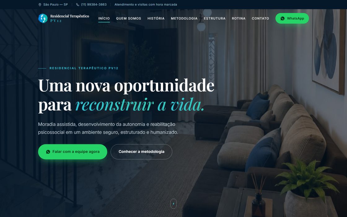 Prévia do site do Residencial Terapêutico PV12